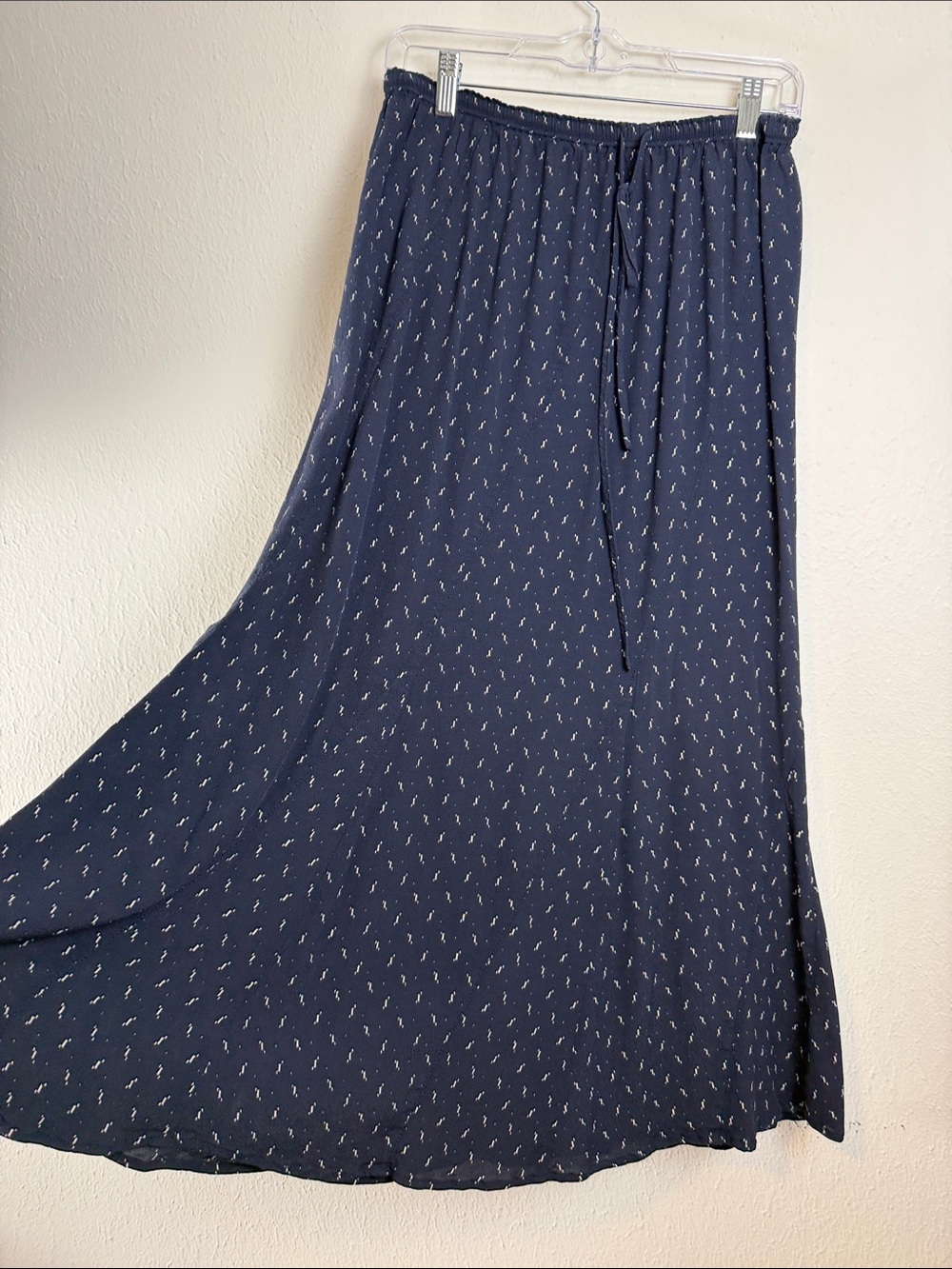 Navy Printed Maxi Skirt with Drawstring Waist